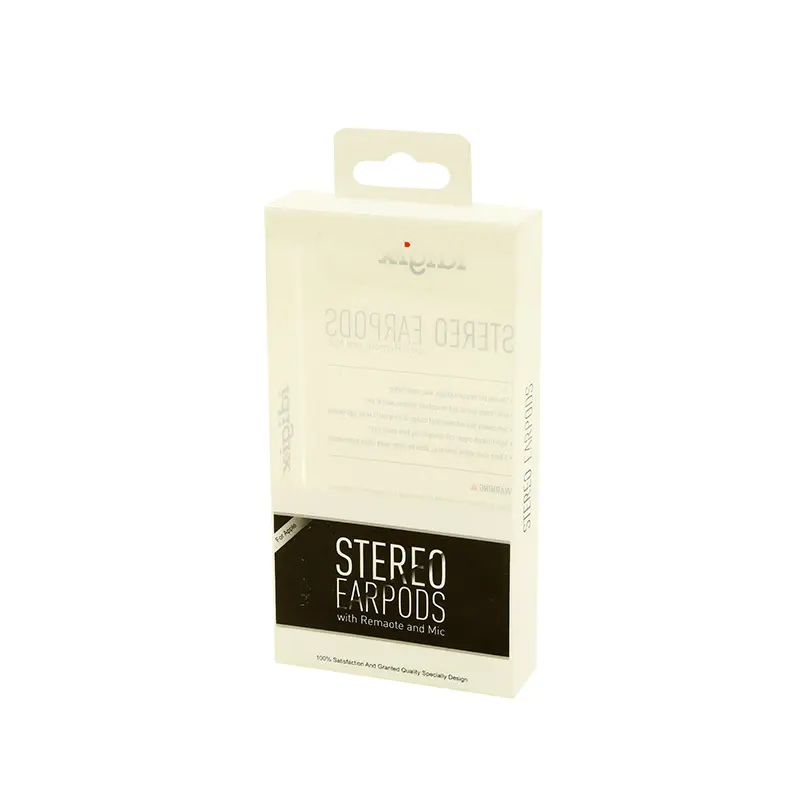 Clear PET Box Packaging with Logo Printed & Hanger Tab for Ear-pods